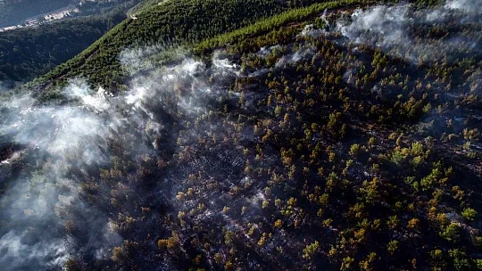 Marmaris'te orman yangınlarına yapılan müdahale helikopterden görüntülendi