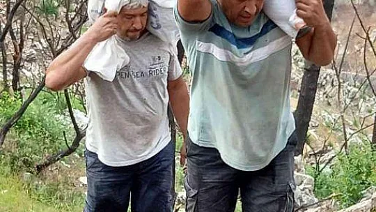 Marmarisli vatandaşlar yanan tepeye Türk Bayrağı dikti