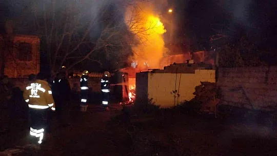 Odun deposundaki yangın geceyi aydınlattı