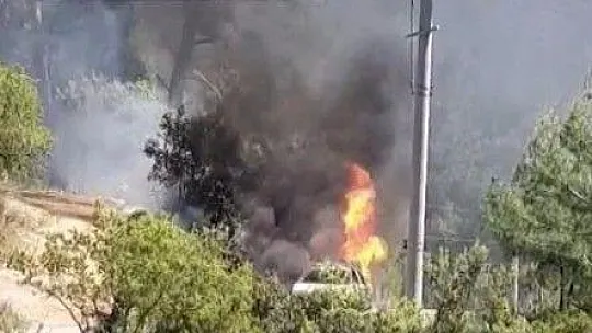Ormanlık alanda araç yangını