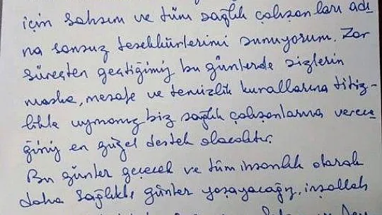 Sağlık çalışanlarını duygulandıran mektup