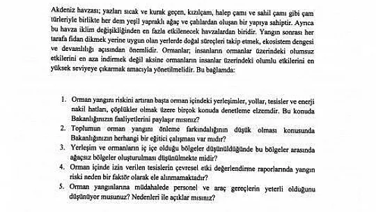 CHP'li Özcan'dan Tarım ve Orman Bakanına orman yangınları ile ilgili 41 soru