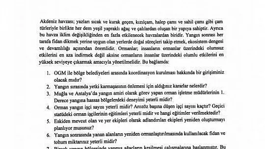CHP'li Özcan'dan Tarım ve Orman Bakanına orman yangınları ile ilgili 41 soru