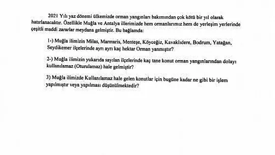 CHP'li Özcan'dan Tarım ve Orman Bakanına orman yangınları ile ilgili 41 soru