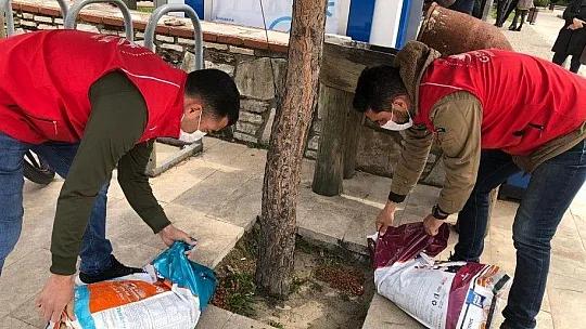 Sokak hayvanları için kuru mama dağıtıldı