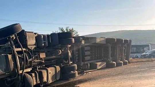 Tomruk yüklü tır devrildi, tomruklar yola saçıldı