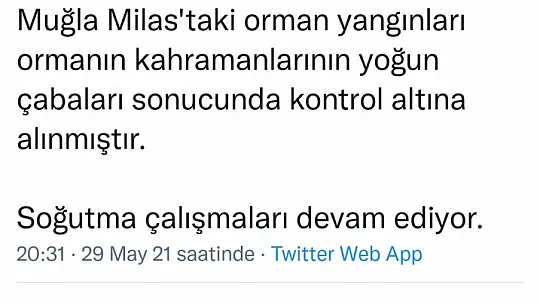 Milas'taki yangın kontrol altına alındı