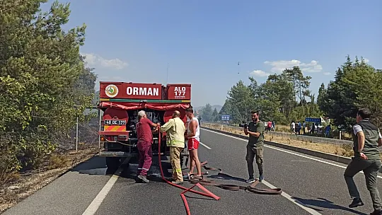 Karayolunda çıkan yangın ormana sıçradı