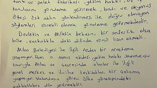 Alaattin Çakıcı'dan Muğla mektubu