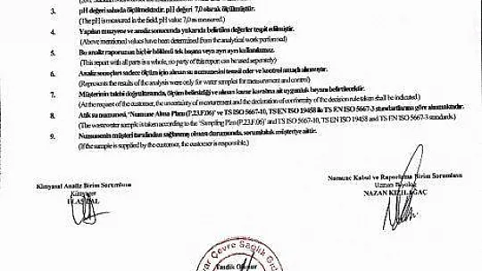 Yalıkavak Atıksu Arıtma Tesisi analiz raporu temiz çıktı
