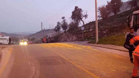 Yola dökülen meyve püresi tehlike oluşturdu