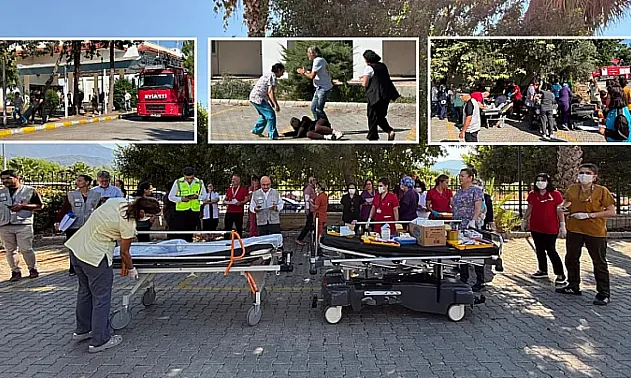 Fethiye Devlet Hastanesi'nde deprem tatbikatı: Otoparka sahra hastanesi kuruldu