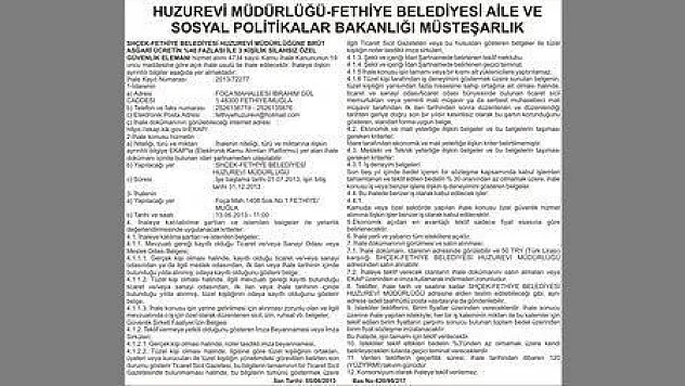 HUZUREVİ MÜDÜRLÜĞÜ FETHİYE BELEDİYESİ AİLE VE SOSYAL POLİTİKALAR BAKANLIĞI MÜSTEŞARLIK