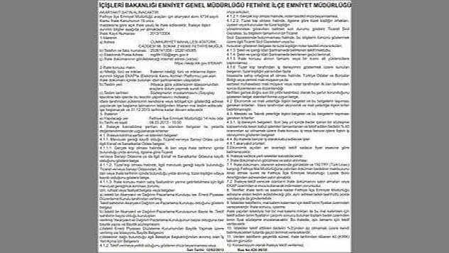 İÇİŞLERİ BAKANLIĞI EMNİYET GENEL MÜDÜRLÜĞÜ FETHİYE İLÇE EMNİYET MÜDÜRLÜĞÜ