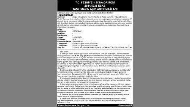 FETHİYE İCRA DAİRESİ TAŞINMAZ İLANI