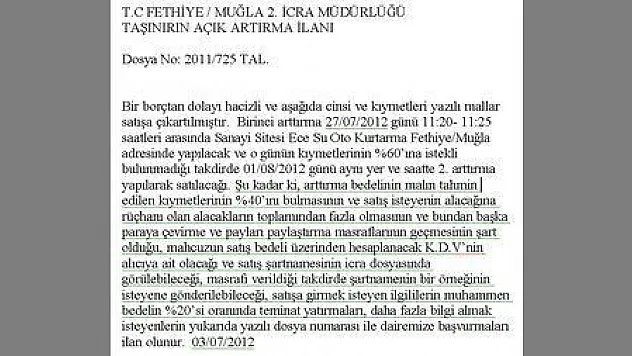 T.C FETHİYE  MUĞLA 2. İCRA MÜDÜRLÜĞÜ