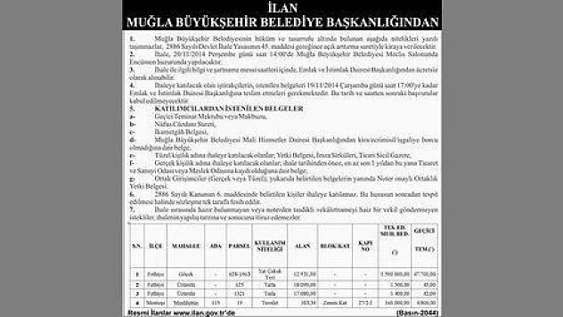 MUĞLA BÜYÜKŞEHİR BELEDİYE BAŞKANLIĞINDAN