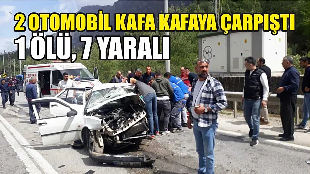2 otomobil kafa kafaya çarpıştı: 1 ölü, 7 yaralı