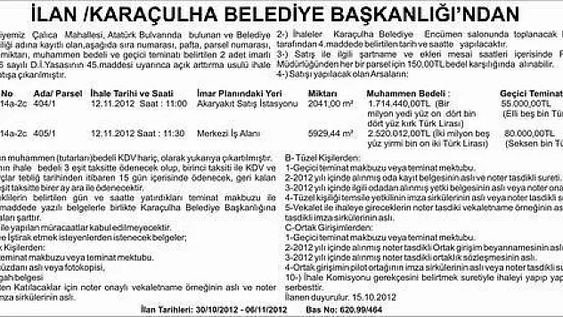 İ  L  A  N  KARAÇULHA BELEDİYE BAŞKANLIĞINDAN