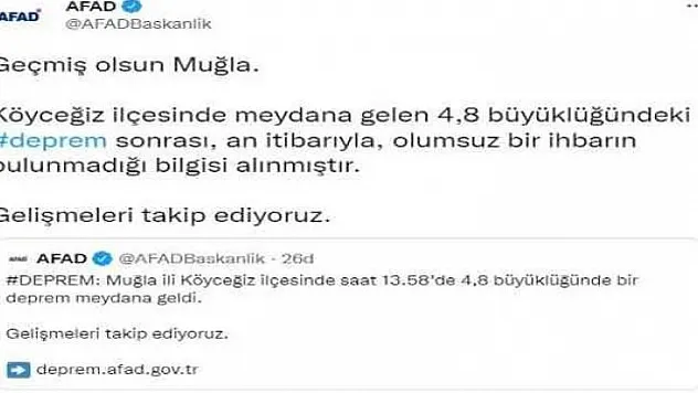 AFAD'TAN KÖYCEĞİZ DEPREMİ AÇIKLAMASI