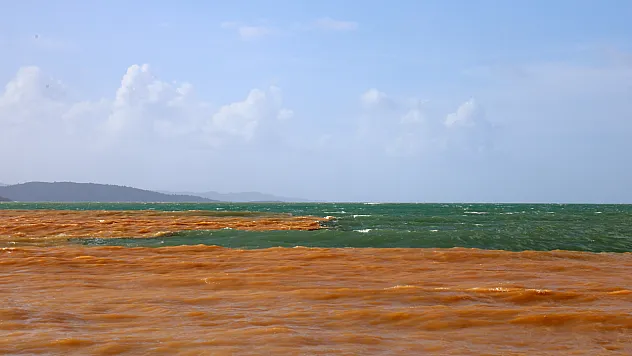 Akyaka'da denizin rengi kahverengiye döndü