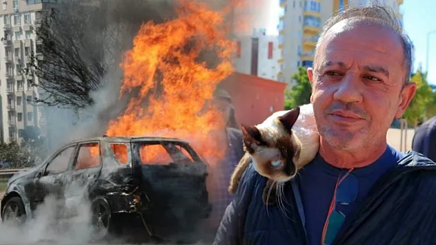 Antalya'da alev topuna dönen araçtan kedisiyle birlikte son anda çıktı: Sahibinin omuzundan bir an olsun ayrılmadı