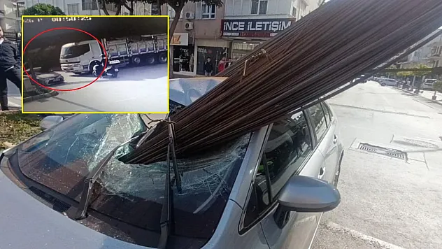 Antalya'da kamyonun üzerindeki inşaat demirleri seyir halindeki otomobile 'ok' gibi saplandı