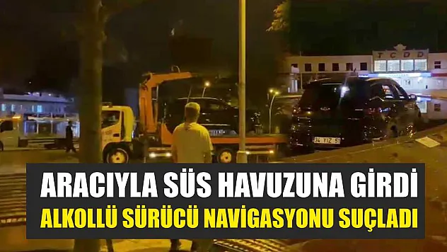 Aracıyla süs havuzuna girdi: Alkollü sürücü navigasyonu suçladı