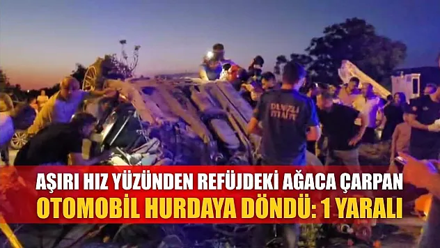 Aşırı hız yüzünden refüjdeki ağaca çarpan otomobil hurdaya döndü: 1 yaralı