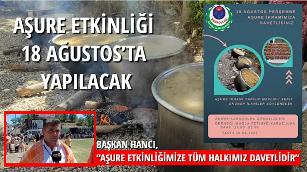 Aşure Etkinliği 18 Ağustos'ta Yapılacak