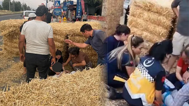 Aydın'da Yaklaşık Bir Tonluk Saman Balyasının Altında Kaldı