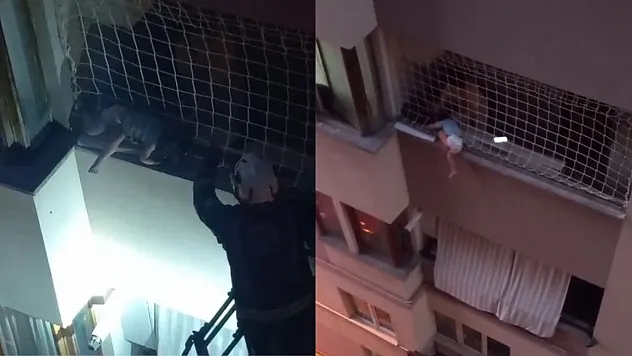 Balkon filesinde asılı kalan çocuğunu düşmesin diye dakikalarca tuttu