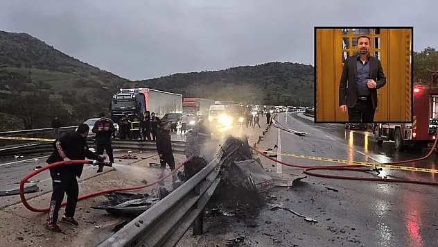 Bariyerlere çarparak yanan otomobilin sürücüsü feci şekilde can verdi