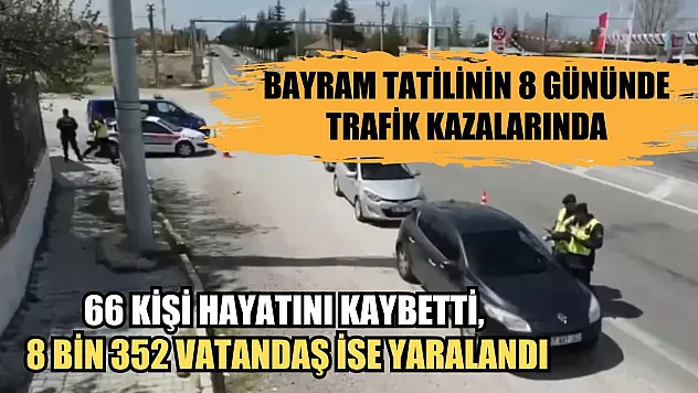 Bayram tatilinin 8 gününde trafik kazalarında 66 kişi hayatını kaybetti, 8 bin 352 vatandaş ise yaralandı
