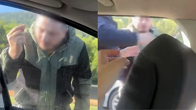 Bayram yolunda maganda dehşeti: Ailenin yolunu kesip sürücüye saldırdı