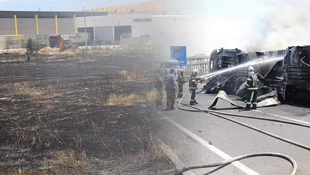 Beyaz eşya yüklü tırda çıkan yangın tahıl tarlalarına sıçradı