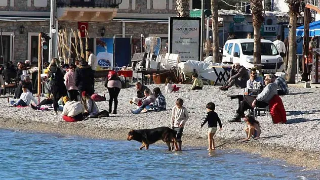 Bodrum'da güneşi gören sahile koştu