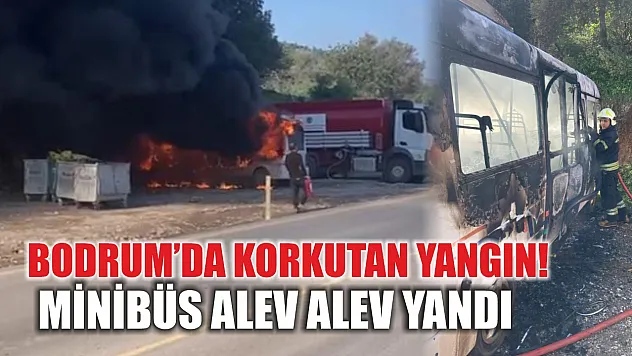 Bodrum'da korkutan yangın! Minibüs alev alev yandı