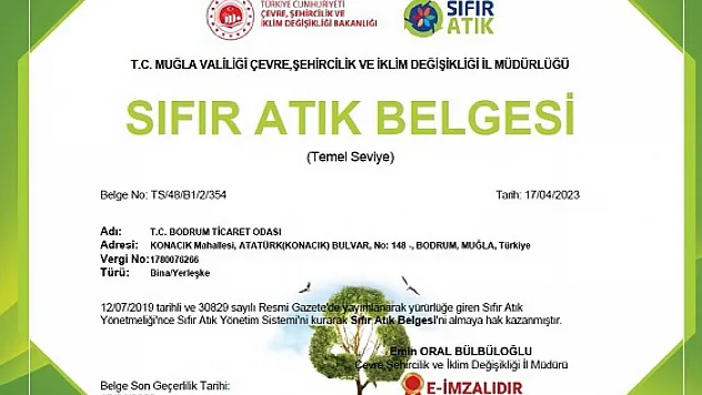 BODTO sıfır atık temel seviye belgesine kavuştu