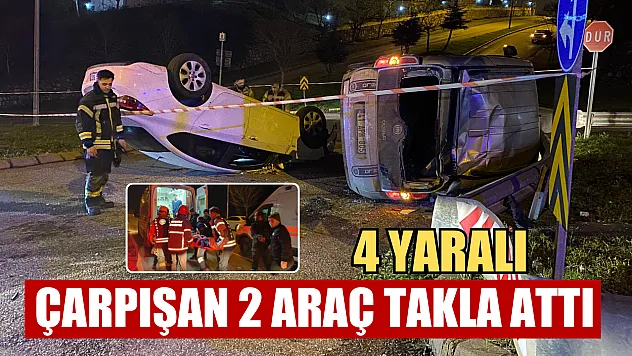 Çarpışan 2 araç takla attı: 4 yaralı