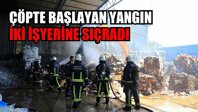 Çöpte başlayan yangın iki işyerine sıçradı