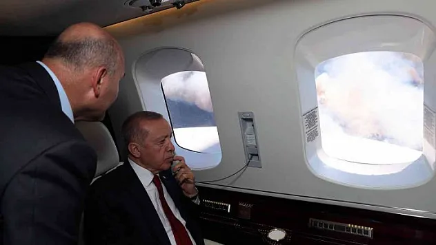 Cumhurbaşkanı Recep Tayyip Erdoğan, Marmaris'teki yangın bölgesinde havadan incelemelerde bulundu.
