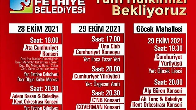 Cumhuriyet Bayramı Fethiye'de dolu dolu geçecek