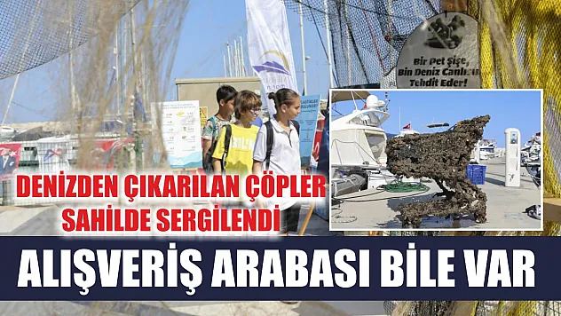 Denizden çıkarılan çöpler sahilde sergilendi: Alışveriş arabası bile var