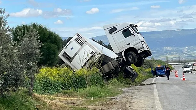 Denizli-Manisa Karayolu'nda Tır Kazası: Araç Bağa Girdi