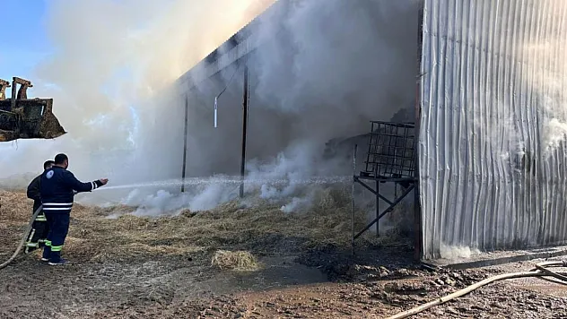 Elektrik kaçağından çıkan yangında 15 ton saman balyası kül oldu