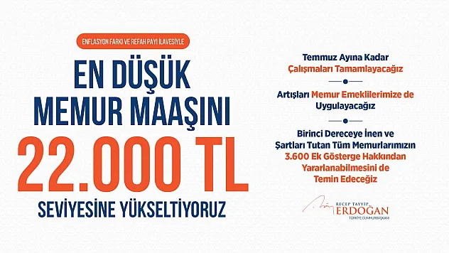En Düşük Memur Maaşı 22.000 TL Oldu