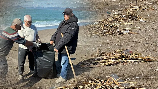 Fethiye'de Murt Deresi'nden Çalış Plajı'na ulaşan atıklar temizleniyor