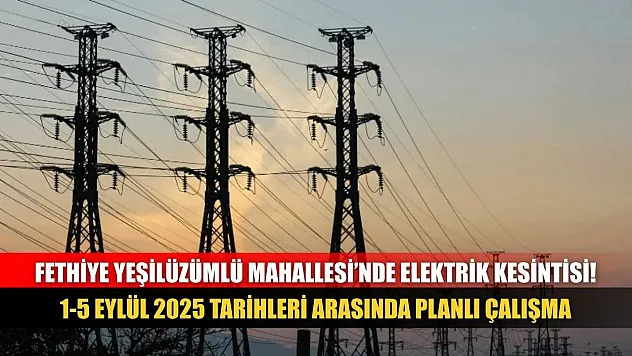 Fethiye Yeşilüzümlü Mahallesi'nde Elektrik Kesintisi! 1-5 Eylül 2025 Tarihleri Arasında Planlı Çalışma