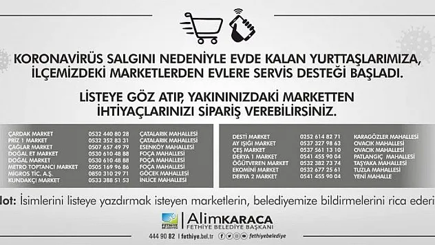 Fethiye'de Marketlerden Evlere Servis Desteği Başladı